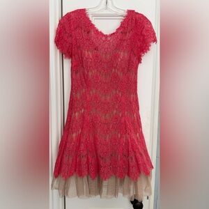 Elegant Betsy & Adam Coral Lace Dress - Only Worn Once
